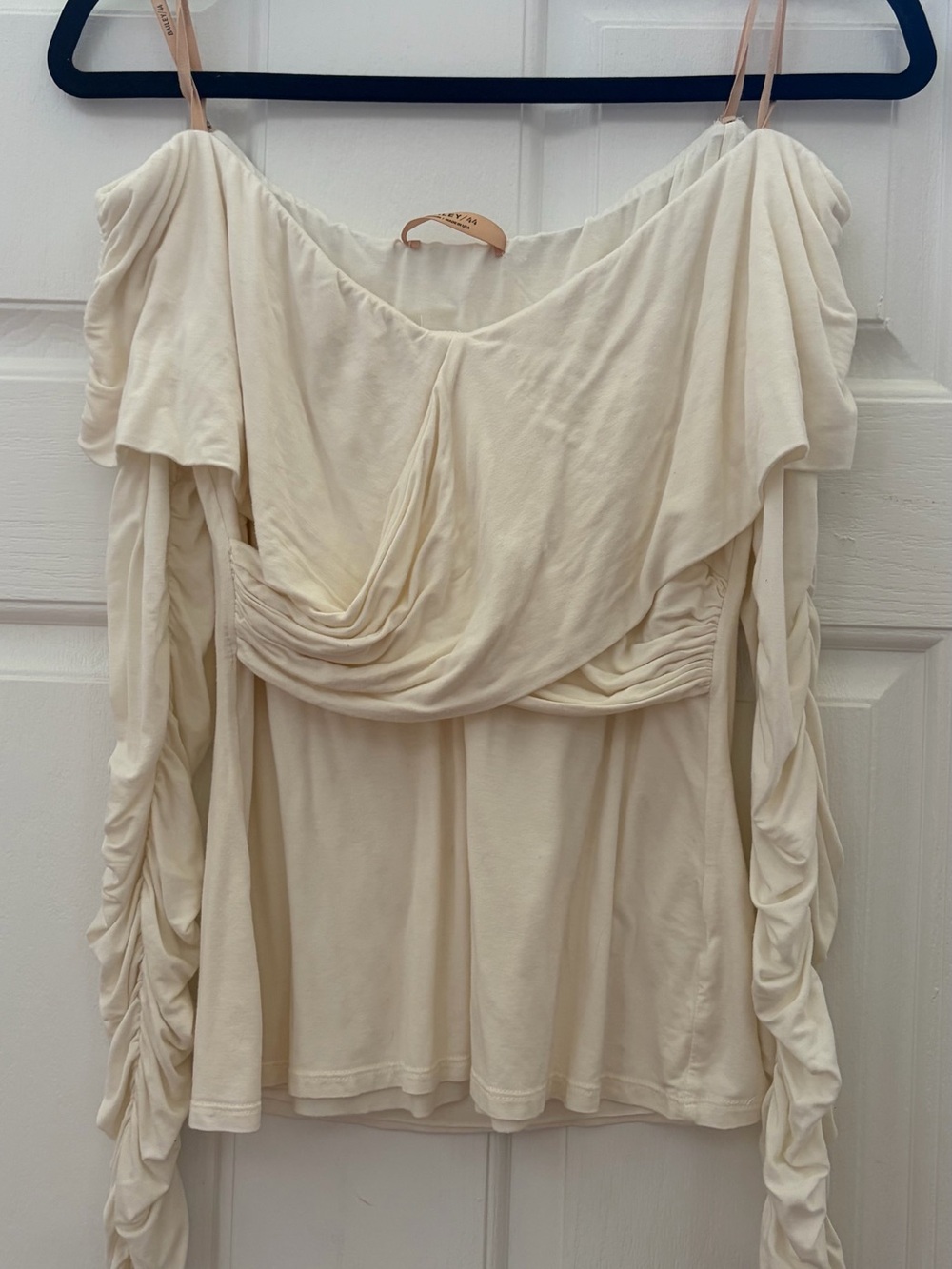 Bailey 44 Cream Off-Shoulder Draped Ruched Top